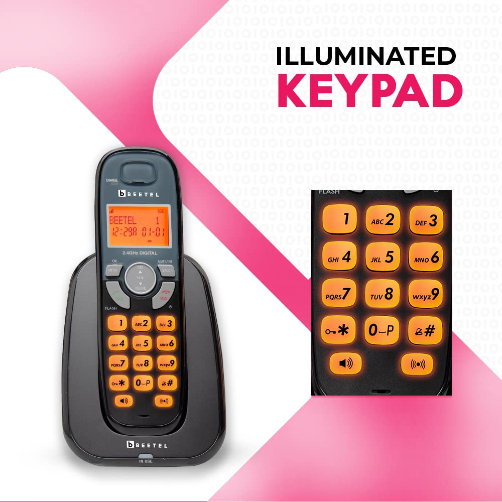 Beetel X70 Cordless Landline Phone, 2.4GHz, 2 Way Speakerphone, Volume Adjustment Black - Mahajan Electronics Online