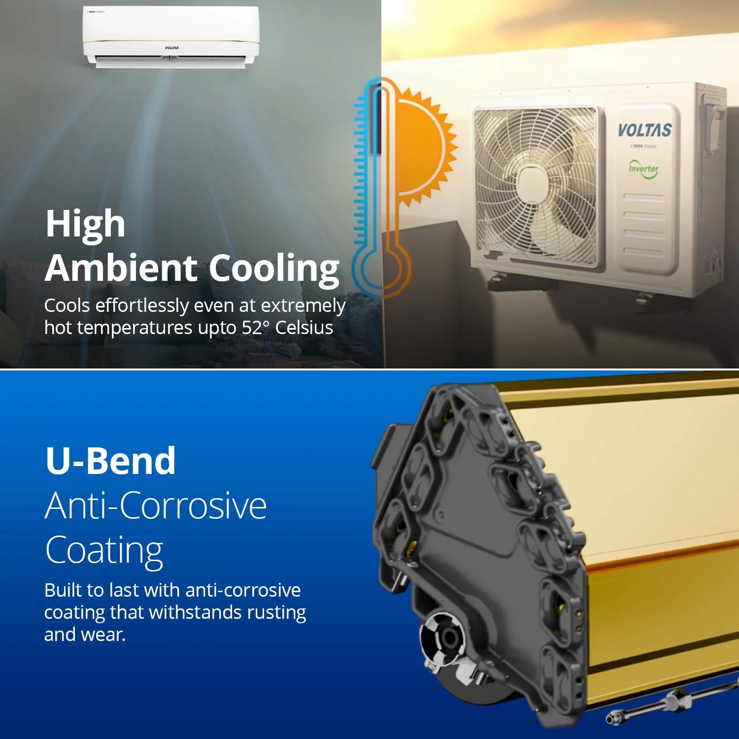 Voltas 183Inv Vertis Zenith Gold 1.5 Ton 3 Star Inverter Split AC – Ice-Wash Technology, Turbo Cooling, Copper Condenser, R32 Refrigerant Mahajan Electronics Online