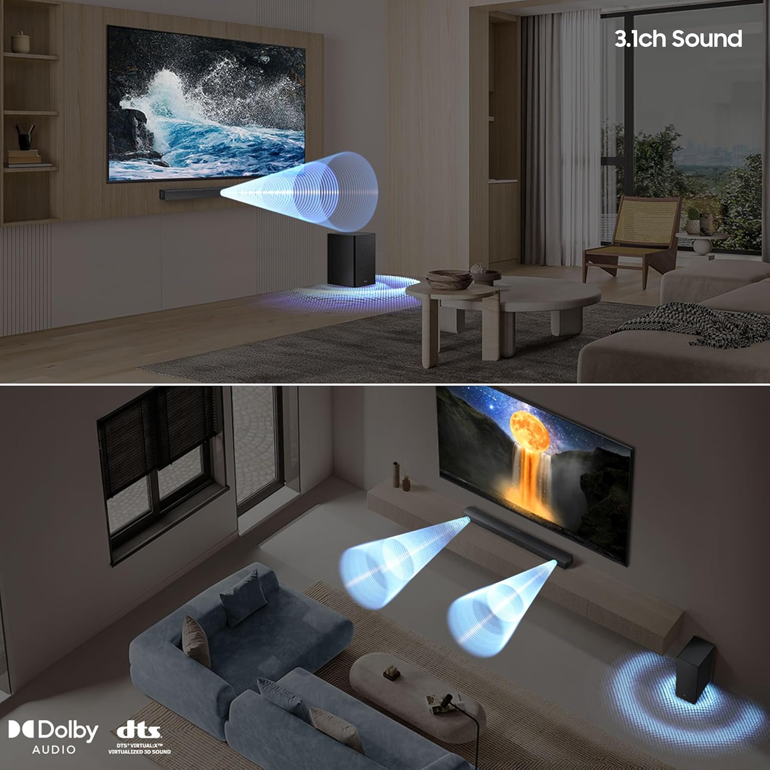 Samsung HW-B650F/XL 370 W 3.1 ch Soundbar with Dolby Audio | DTS Virtual:X | Q-Symphony | Center Speaker | 3D Surround Sound | HDMI ARC | Optical in | Bluetooth | USB | Wireless Subwoofer ( Black) Mahajan Electronics Online