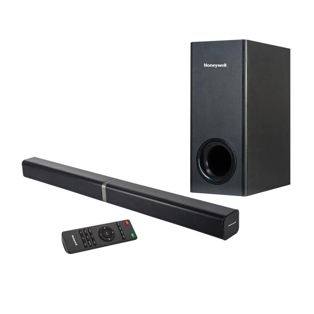 Honeywell Trueno U1000, 100W RMS Wireless Bluetooth V5.0 Soundbar with Wireless Subwoofer with Remote, 2.1 Channel Sound, 55mm*4 Drivers, 6 Play Modes-BT, Audio Jack, USB, Optical, coaxial & HDMI/ARC