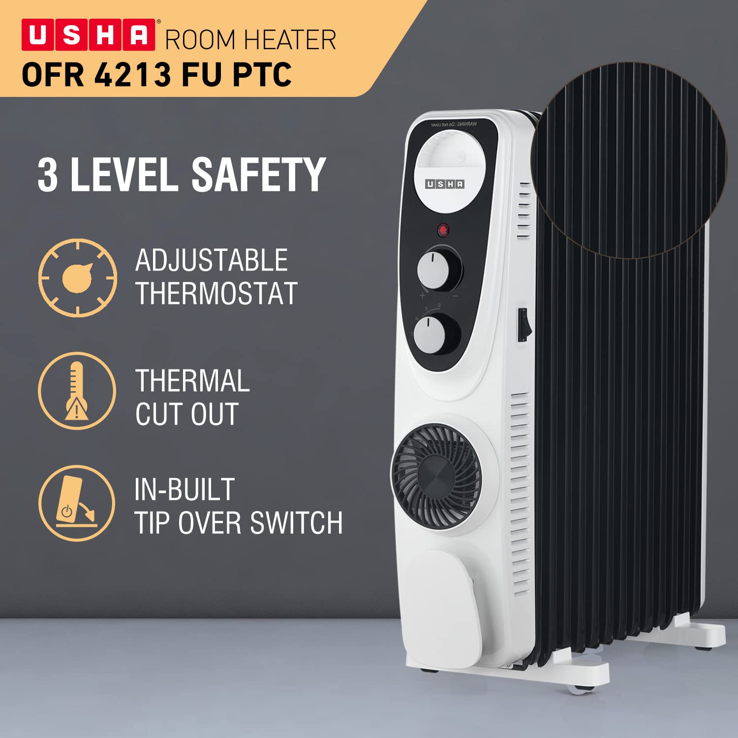 Usha 4213 FU PTC U Shaped 13 Fin Oil Filled Radiator Room Heater (Black) - Mahajan Electronics  Online
