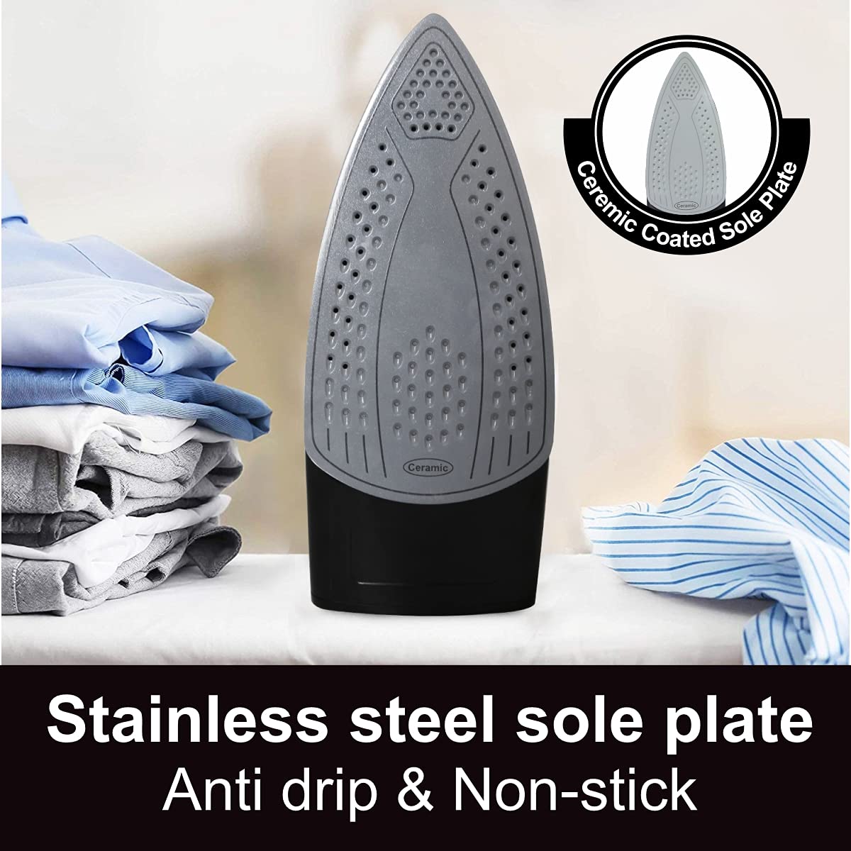Inalsa Steam Iron Onyx 2200 Watt, Quick Heat Up with up to 30 g/min steam, 100 g steam Boost, Water Spray, Scratch Resistant Ceramic Soleplate, Vertical steam, Anti Drip & Anti Calc Functions. INALSA