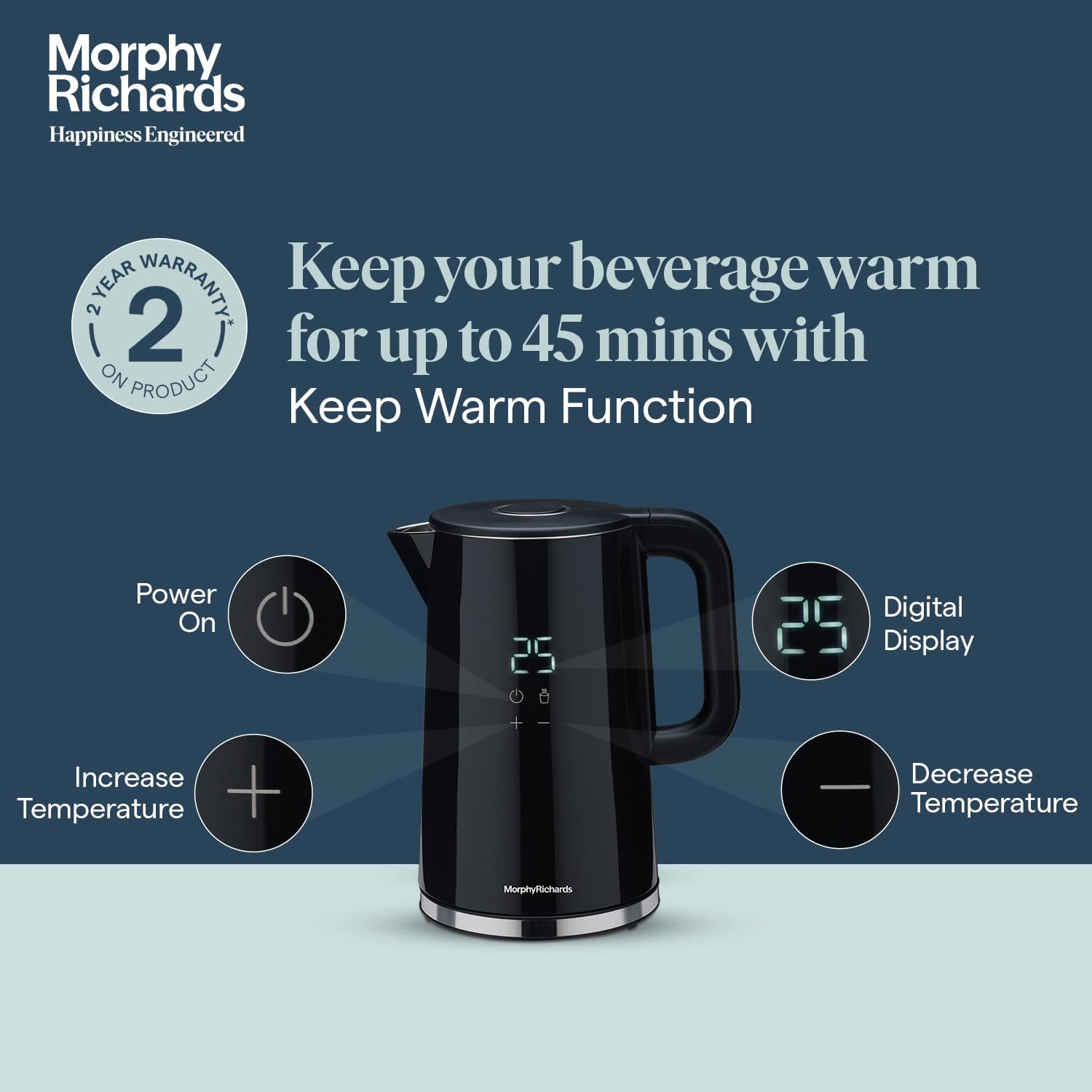 Morphy Richards Windsor Series 1.7 Litre Digital Electric Kettle|Digital Display with Touch Controls|Strix Controller: Accurate Temperature Control|Keep warm function|2 Years Product Warranty|Black Mahajan Electronics Online