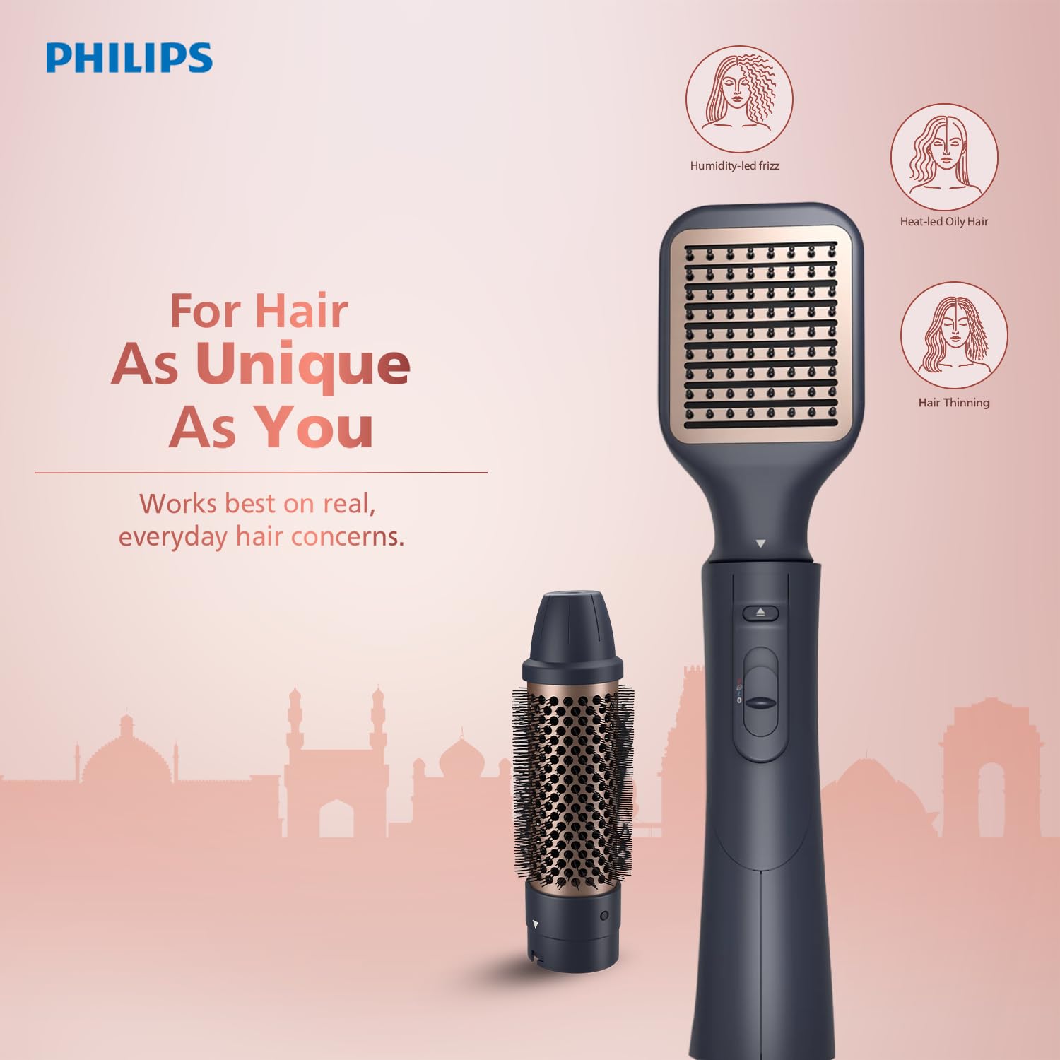 Philips BHA531/10 India’s No.1 Hair Styling Brand 2-in-1 Airstyler | Straightening Brush + Hot Air Brush Combo | 3X Volume | 50% Less Breakage,2 Attachments, 3 Heat Settings, Cool Shot, For Indian Hair Philips