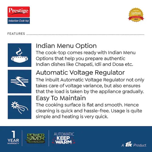 Prestige PIC 20 Wiz 1600W Induction Cooktop with Automatic Whistle Counter | Indian Menu | Mahajan Electronics