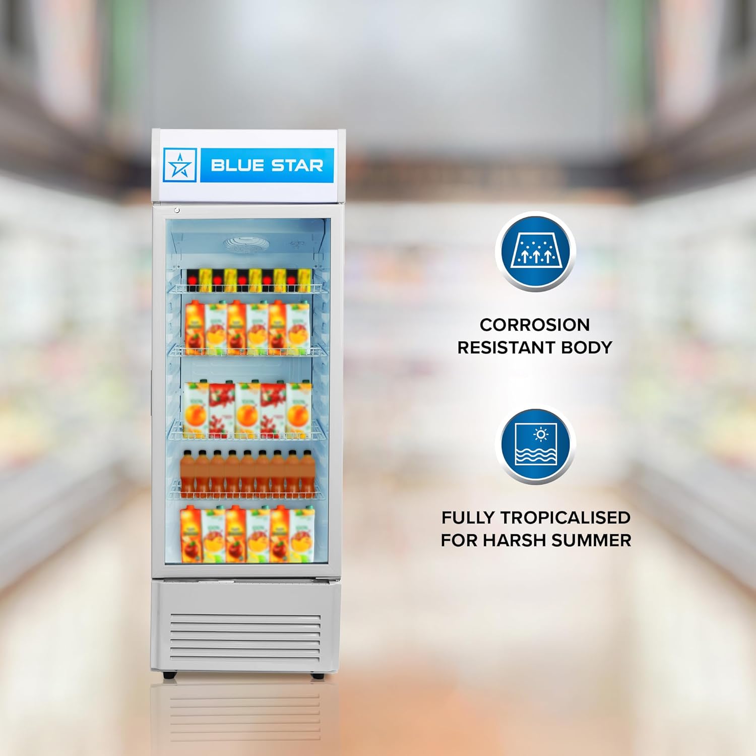 Blue Star VC325D Frost Free Vertical Glass Single Door Visi Cooler (300L, white) Mahajan Electronics Online