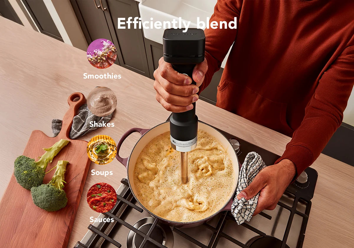 KitchenAid 5KHBRV00ABM Go Cordless Hand Blender, 700ml BPA-Free Blending Jar, Variable Speed Trigger, Stainless Steel Blade, Removable Stainless Steel Blending Arm (Lithium Ion Battery 10.8V | Sold Separately) BRAUN