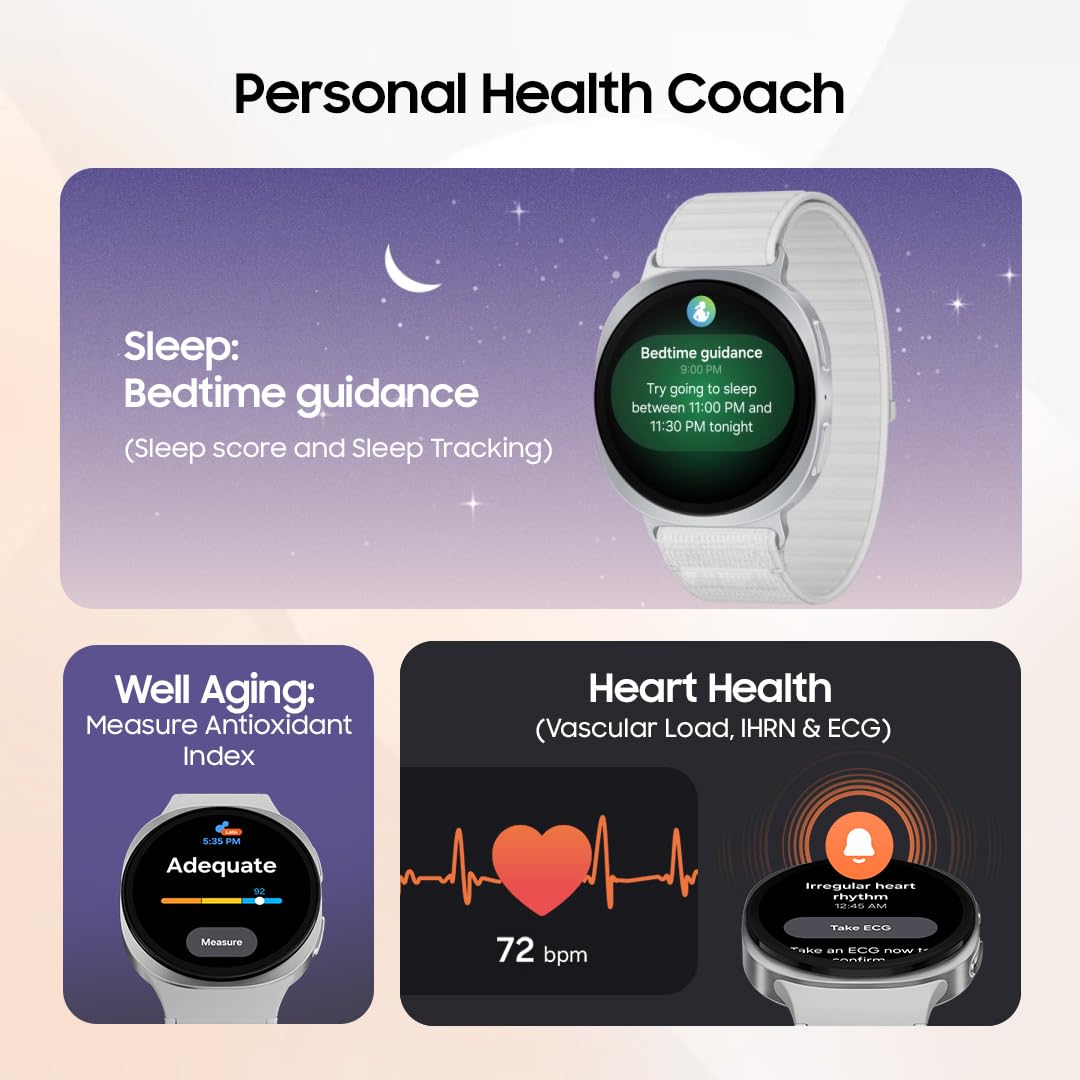 Samsung Galaxy Watch8 (44mm, Bluetooth, Silver) with 3nm Processor | Dual GPS | Sapphire Glass & Armor Aluminum | 5ATM & IP68 | BP, ECG, IHRN & Vascular Load Monitoring | Anti-oxidant Index Mahajan Electronics Online