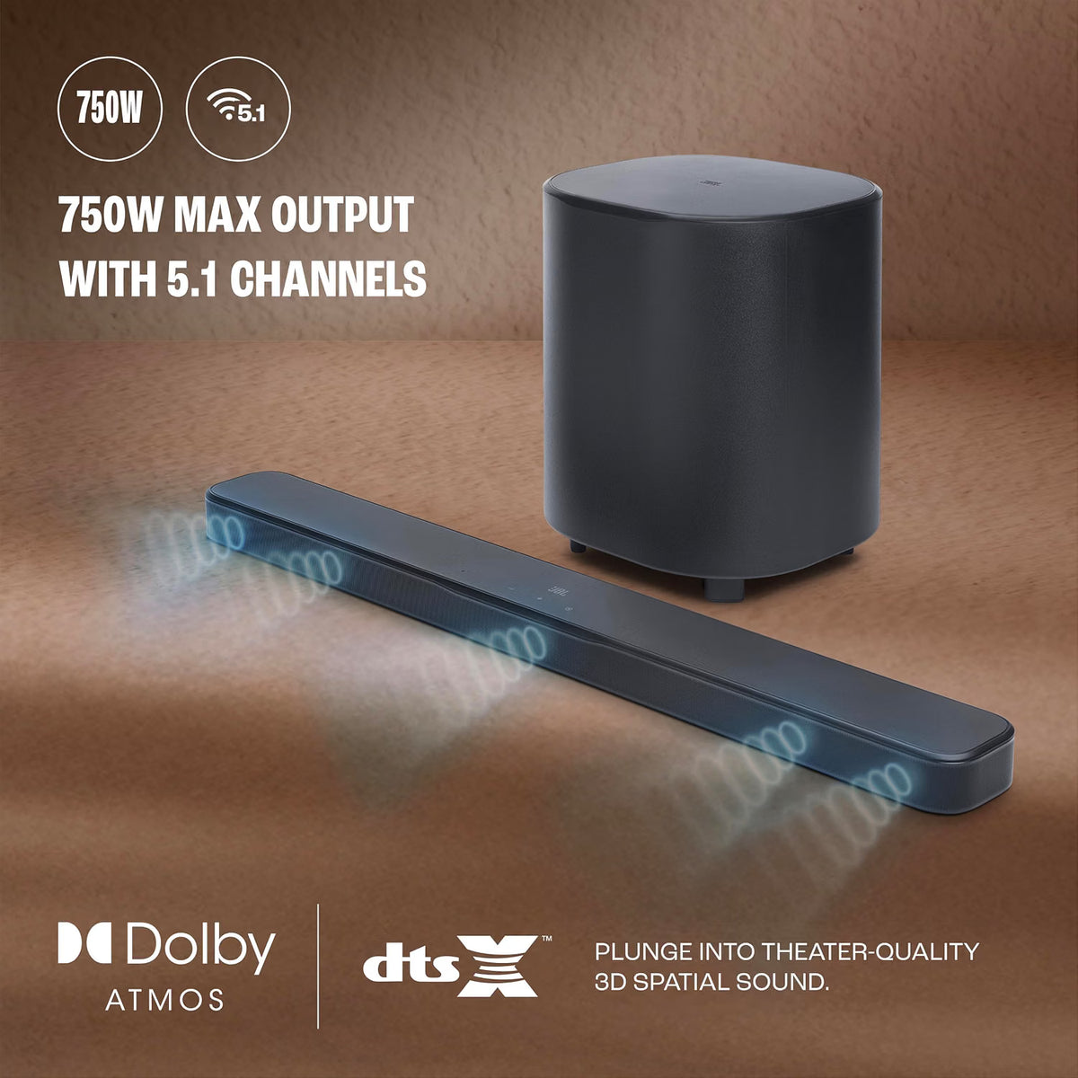 JBL Bar 500 MK2, Dolby Atmos® Soundbar with Wireless Subwoofer, 5.1 Channel, 3D Surround, Multibeam™, HDMI eARC with 4K Dolby Vision Pass-Through, Bluetooth, Wi-Fi, One App, 750W Jbl