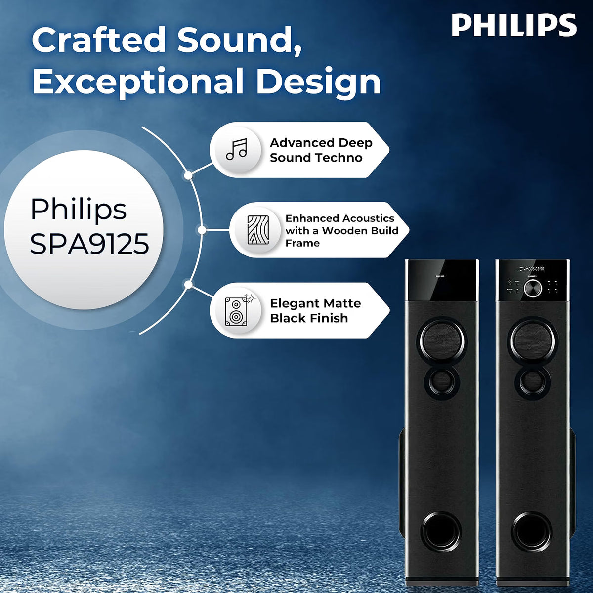 PHILIPS Audio SPA9125 2.0CH 130W Multimedia Tower Speakers with Wireless Microphone,Multi-Connectivity Option with Supporting USB, AUX, FM,Mic & Thumping Bass with Karaoke(Black) Philips