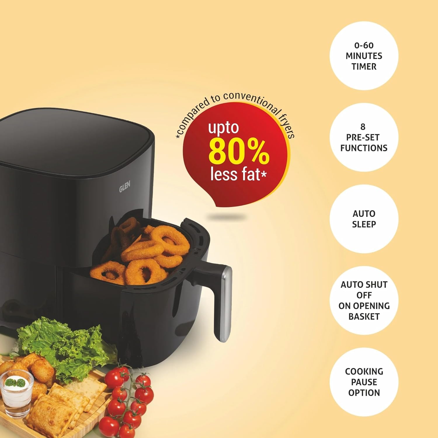 Glen SA-3041 DBL Digital Air Fryer, 5.0 Litre Digital Controls, 8 Pre Set Menu Timer, Temperature Control, 1500W -Black Mahajan Electronics Online