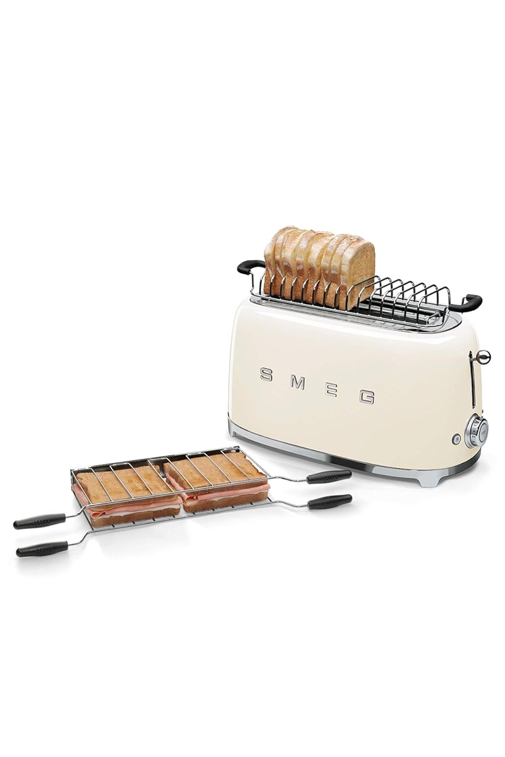 Smeg TSF01CREU Toaster, 2 Extra Wide Slot for 4 Slices, Original Italian Brand, Auto Center for Even Browning, Smart Crumb Tray Drawer, Multi-Use: Defrost, Reheat & Bagel, 6 Toast Levels, 1500W, Cream Mahajan Electronics Online