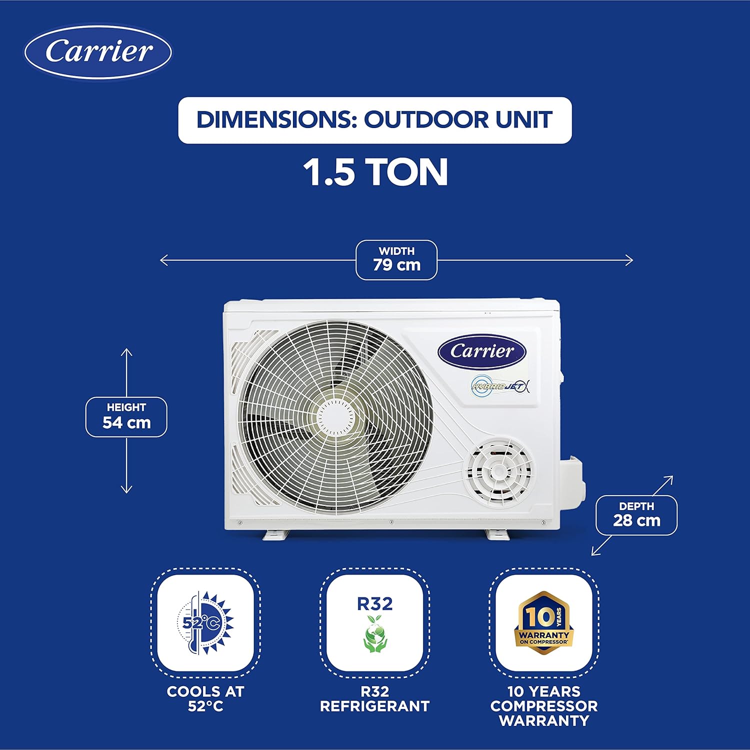Carrier 1.5 Ton 3 Star AI Flexicool Hybridjet Inverter Split AC (Copper, 4-in-1 Flexicool with Anti-Viral Guard, Smart Energy Display,INDUS DXI - CAI18IN3R32F0) Mahajan Electroniics Online