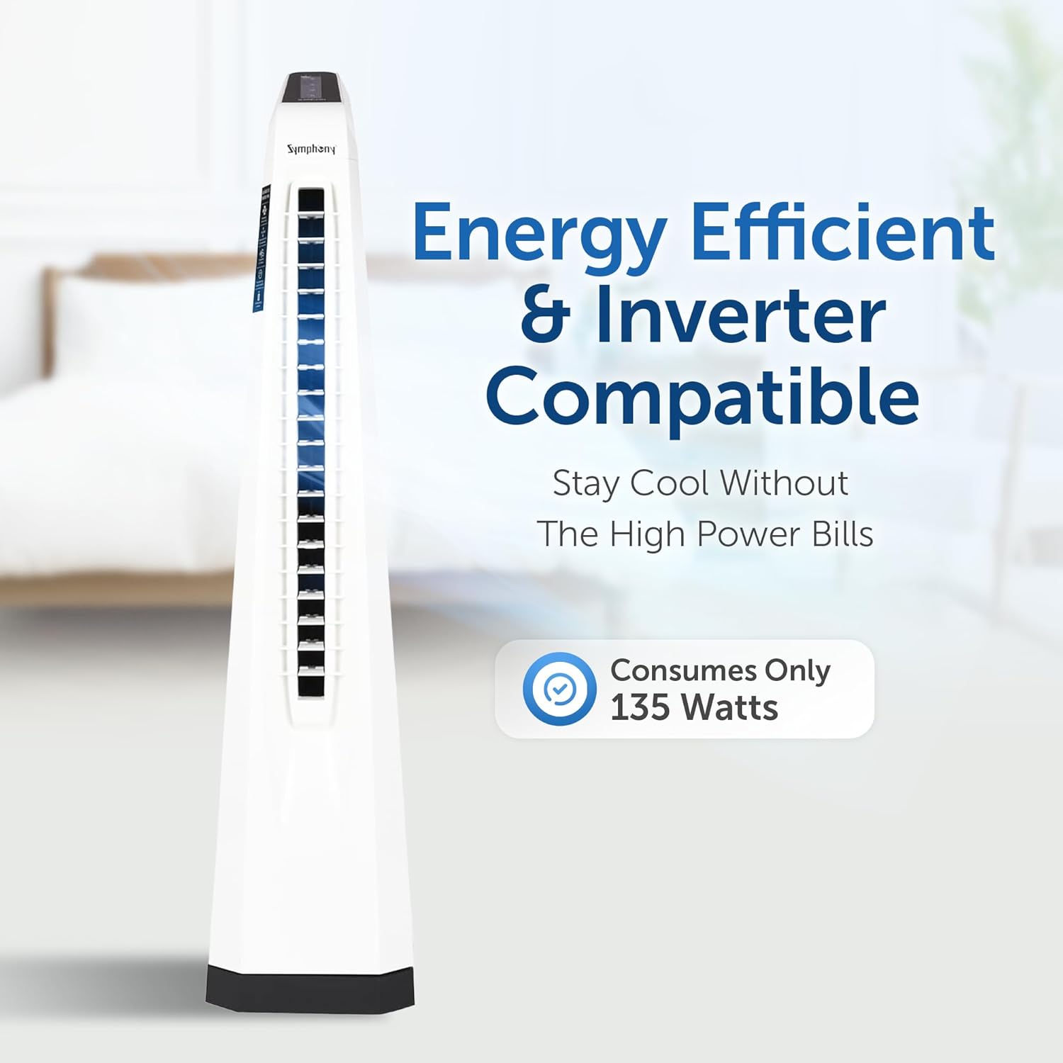 Symphony Surround-i Bladeless Tower Fan for Room | High-Speed with Swivel Action, Touchscreen Control Panel & Remote | 1 Year Warranty | White Mahajan Electronics Online