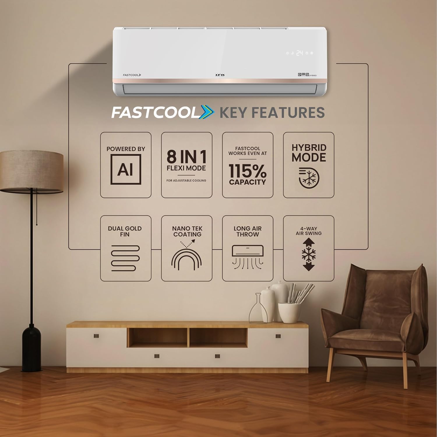 IFB CI223GN32RGN1 2025 Model Gold Pro Series 2 Ton 3 Star Split AC with Hybrid Technology, Works upto 55°C, 4-Way Swing, Higher Cooling Capacity, Self-Clean & AI - White (Copper Condenser) Mahajan Electronics online