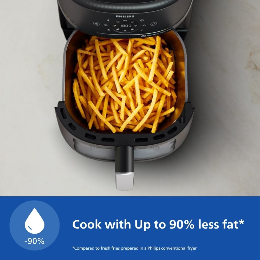 PHILIPS Air Fryer NA231/00 with touch panel, uses up to 90% less fat, 1700W, 6.2 Liter, with Rapid Air Technology (Black),Cooking window, Extra Large Mahajan Electronics Online