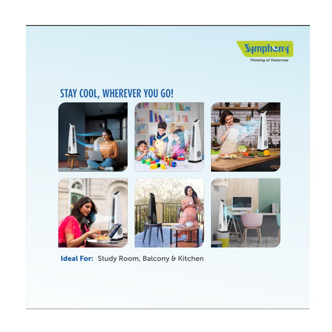 Symphony Surround JR Bladeless Tower Fan for Room | Quiet Personal Fan for Home & Office with 90° Oscillation & Turbo Throw | Knob Control | 1 Year Warranty | White Mahajan Electronics Online