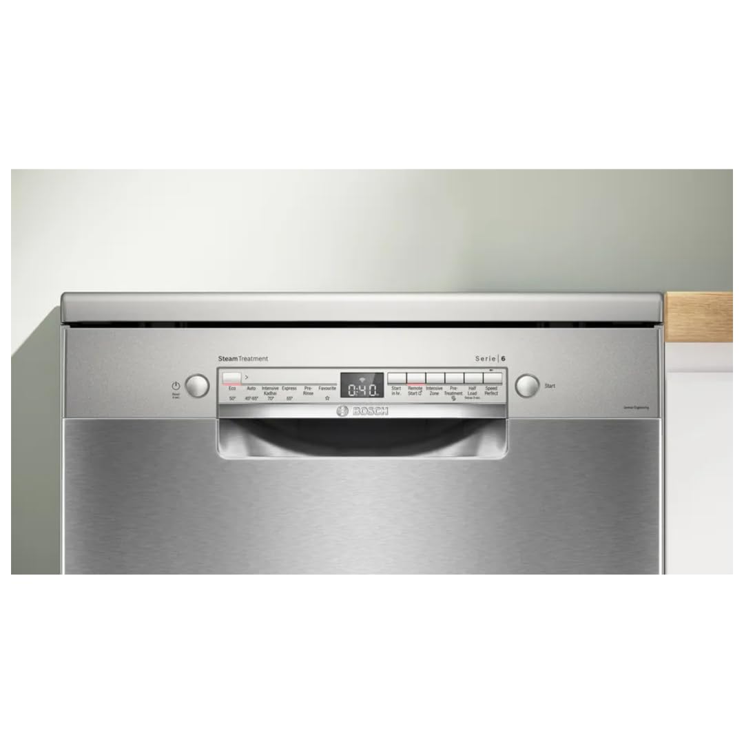 Bosch Series 6 SMS6IKI01I  14 Place Settings Free-standing Dishwasher ( 60 cm, Brushed Steel, Anti-Fingerprint, Wi-Fi Enabled, EcoSilence Drive) Mahajan Electronics Online