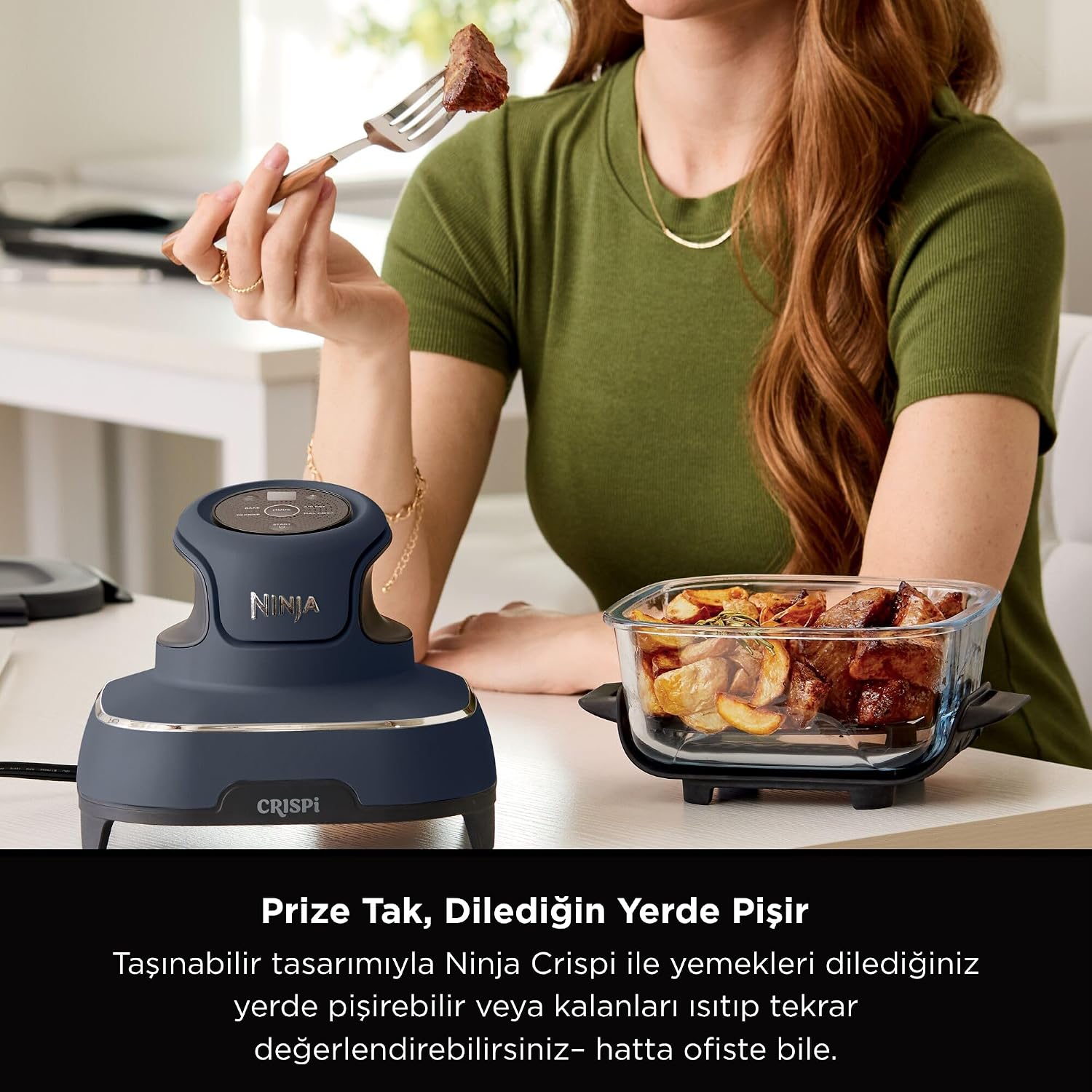 Ninja FN101EUGY CRISPi Portable Air Fryer, 3.8 L, 4-in-1: Airfry, Roasting, Keeping Warm, Crispy Warming, Space-Saving Compact Design, 2 Removable Glass Trays & Lids, 1700 W, Grey Ninja