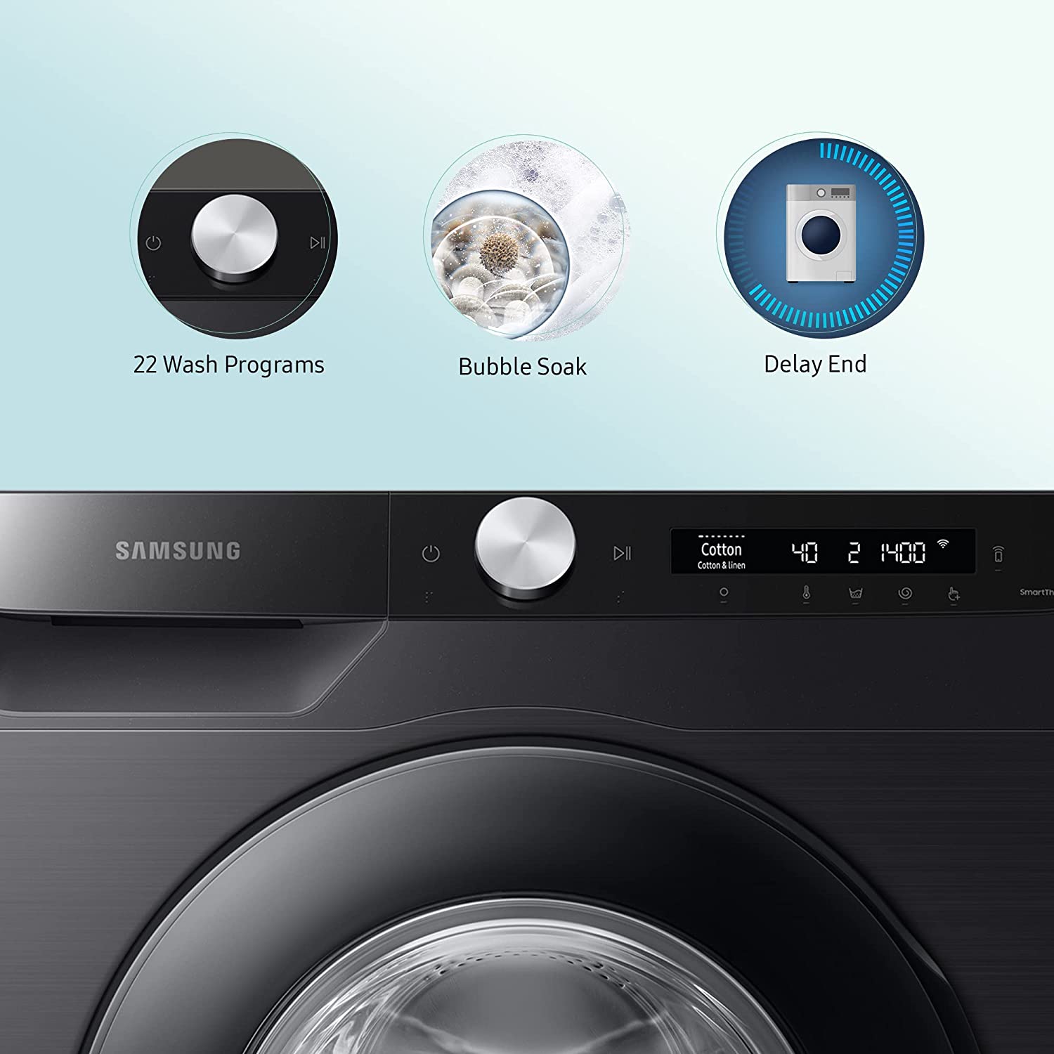 Samsung 12 Kg 5 Star Wi-Fi Inverter Fully-Automatic Front Loading Washing Machine (WW12T504DAB/TL, Black Caviar, In-Built Heater) - Mahajan Electronics Online