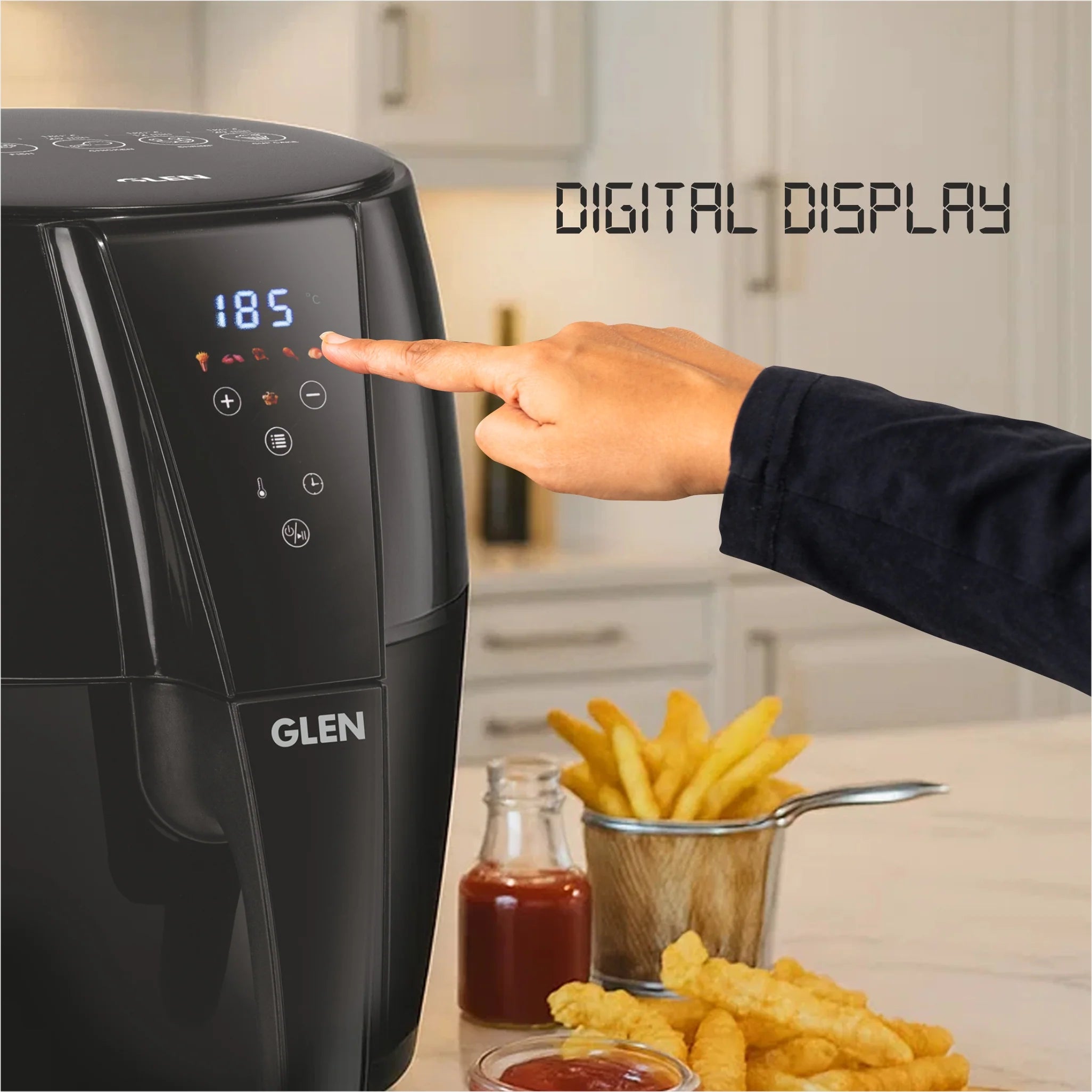 Glen SA3041DIGI Air Fryer, 5.0 Litre Digital Controls, 6 Pre Set Menu Timer, Temperature Control, 1500W -Black Mahajan Electronics Online