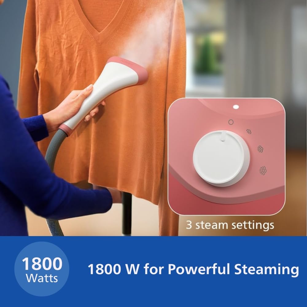 PHILIPS Standing Garment Steamer STE1020/40-1800 Watts, 1.8 LTR Water Tank, Refresh Woolens with Upto 36 gm Steam Output, Adjustable Double Pole- No Burns Guaranteed from World's No.1 Ironing Brand Mahajan Electronics Online