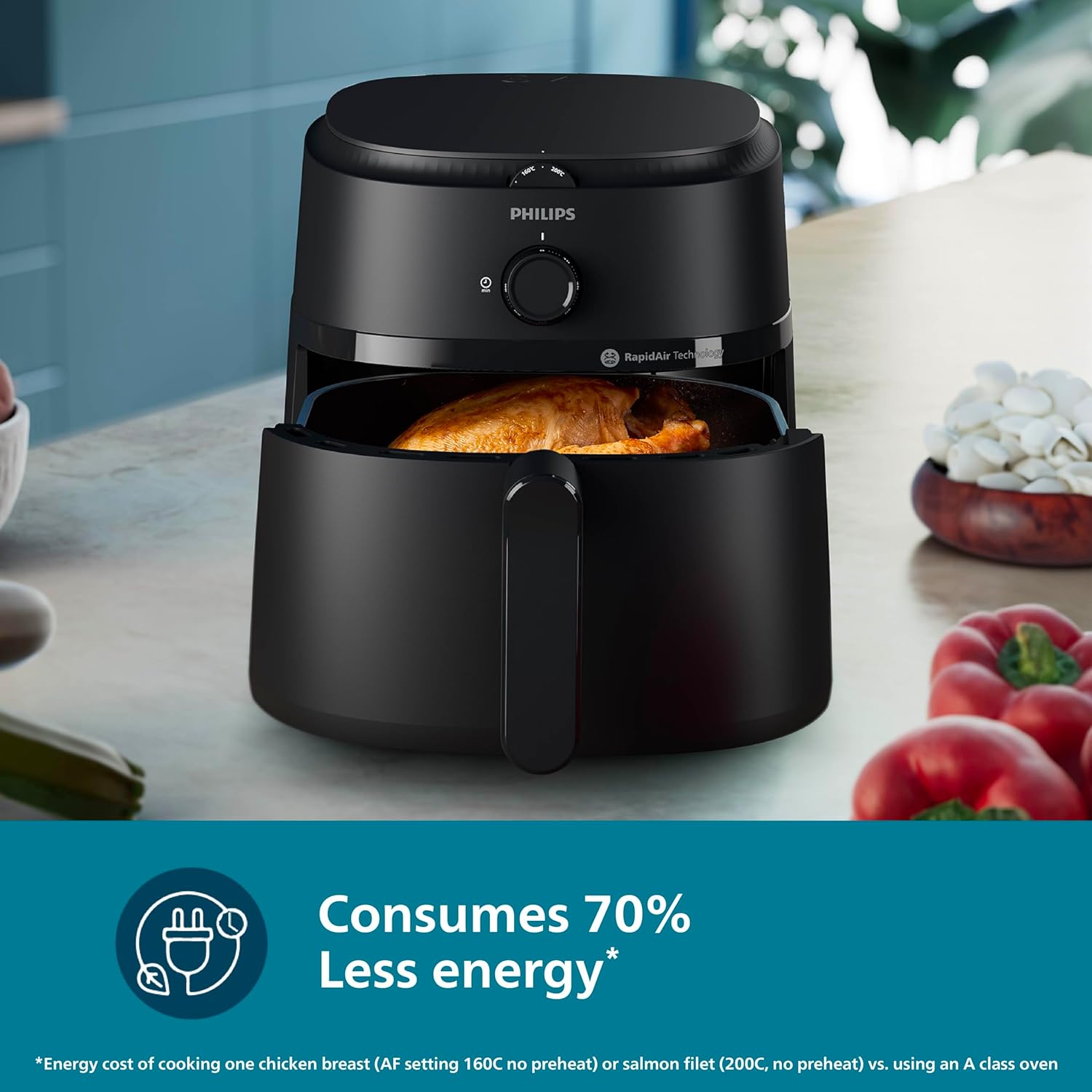 PHILIPS Air Fryer NA120/00, uses up to 90% less fat, 1500W, 4.2 Liter, with Rapid Air Technology (Black), Large Mahajan Electronics online