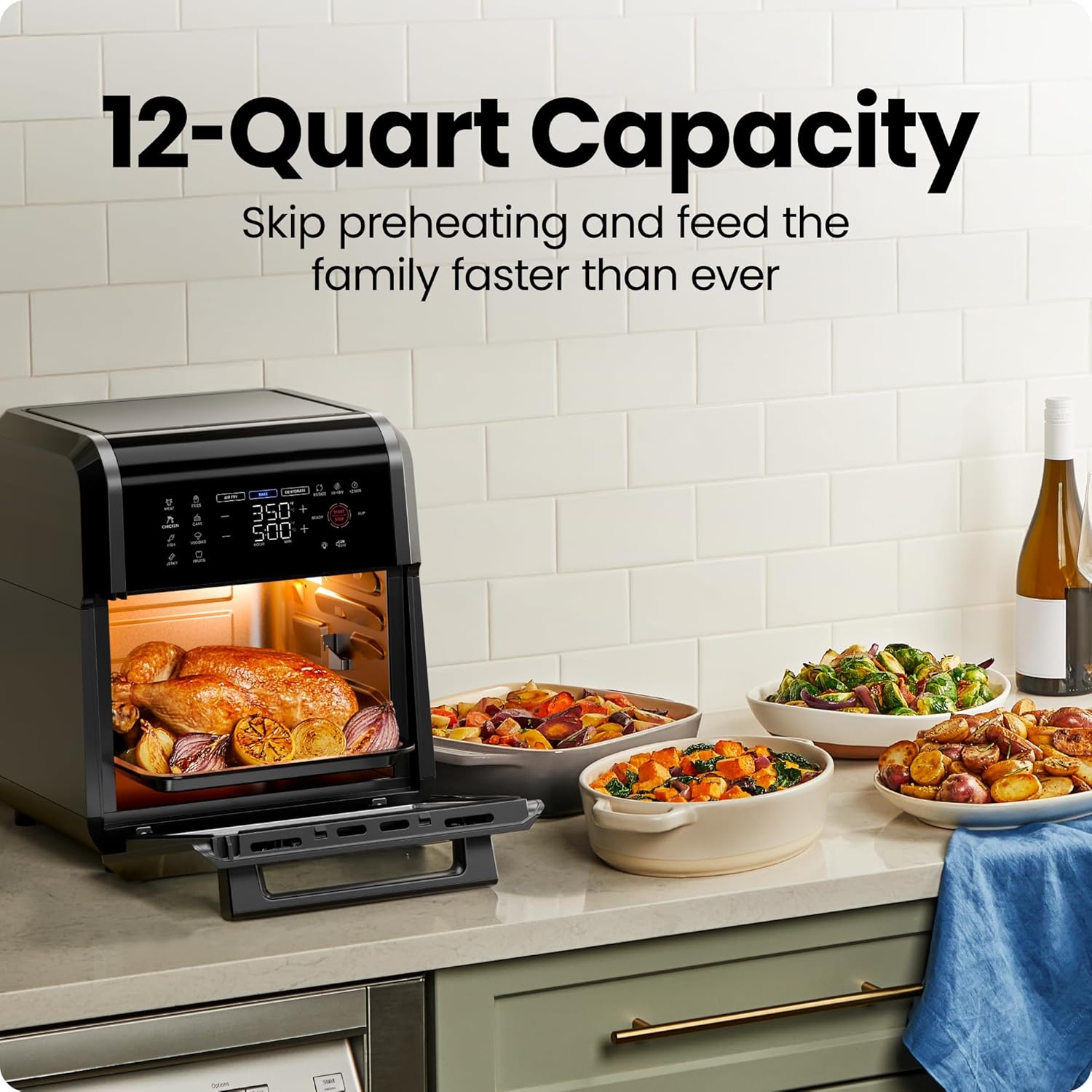 Chefman RJ38-RDO-V12-IN 12-Quart 5-in-1 Air Fryer Oven with Digital Timer, Touchscreen, and 12 Presets - Family Size Countertop Convection Oven, Dishwasher-Safe Parts Mahajan Electronics Online