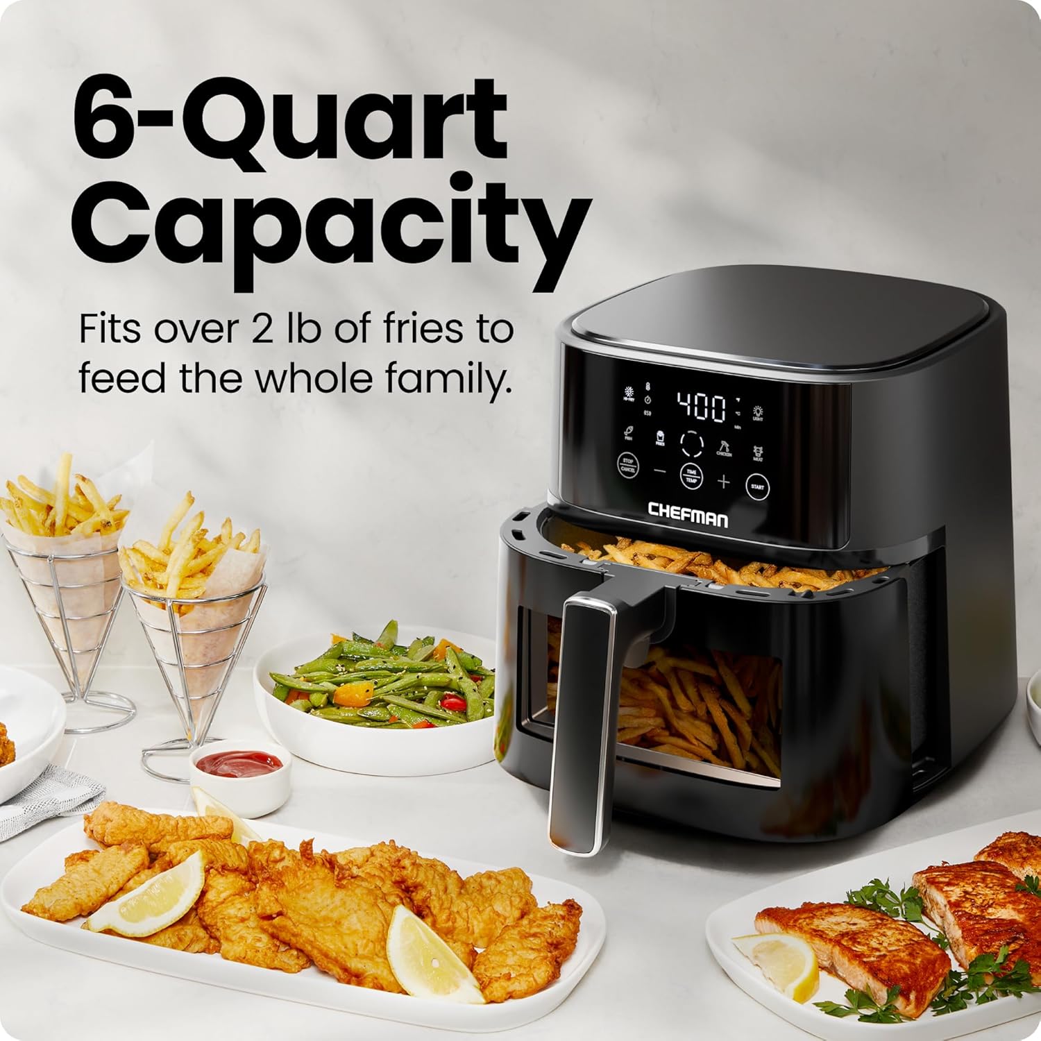 Chefman TurboFry® 6 Qt Digital Air Fryer (RJ38-6TW-BLACK) – Digital Air Fryer for Home, Original USA Brand, Touch Control Panel with 4 Presets, Patented Hi-Fry Technology for Extra Crisp, See Through Window, Dishwasher Safe Basket (6 QT)king Mahajan Electronics Online