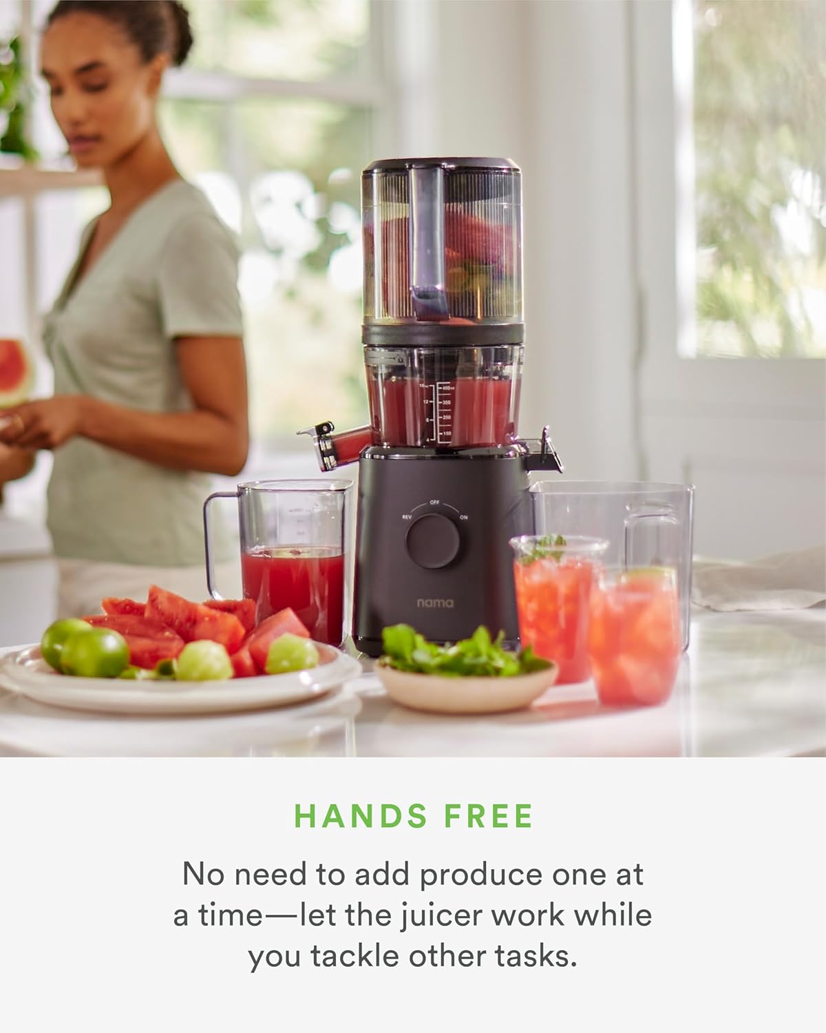 Nama J2 Cold Press Juicer – Self Feeding for Hands-Free Operation with Wide Mouth Hopper for Whole Recipe Loading, Zero Waste Masticating Juicer For More Juice, Less Pulp – Easy Cleanup & Assembly  Black Nama