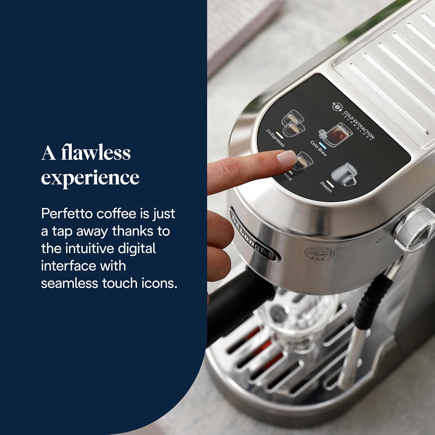 DeLonghi Dedica Duo EC890.M, Barista Coffee Machine with Pump, Espresso and Cold Brew, Manual Coffee Machine with LatteArt Steam Rod, 15 cm Wide, 2 Espresso, Touch Screen, Cup up to 13 cm, Metal Mahajan Electronics Online