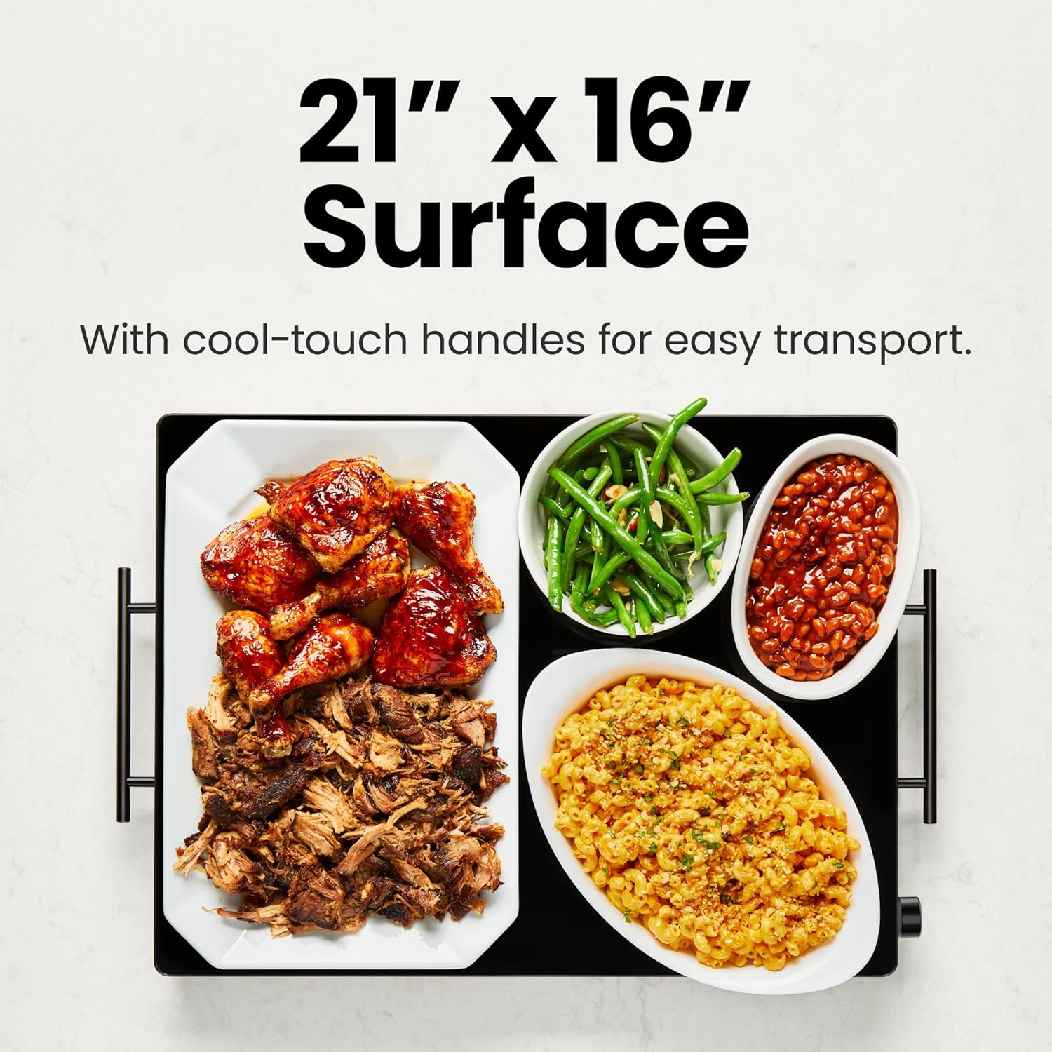 Chefman RJ22-TC-V3-IN Electric Warming Tray 450W with Adjustable Temperature Control, Original USA Brand, Perfect for Home Dinners & Event Parties, Large 21” x 16” Glass-Top Surface, Keeps Food Hot Mahajan Electronics Online 