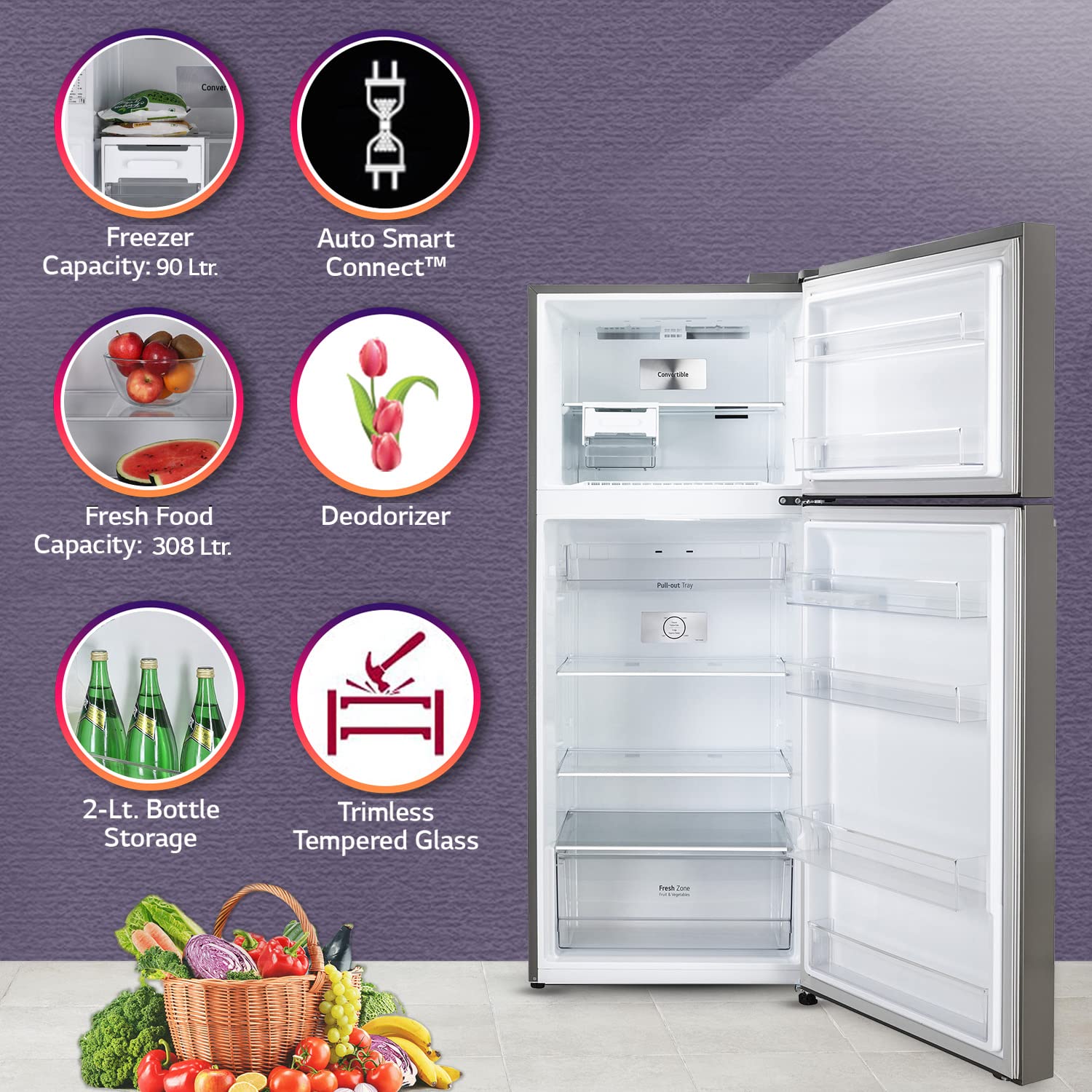 LG GL-S422SPZY 398 L 2 Star Frost-Free Smart Inverter Double Door Refrigerator ( Shiny Steel, Convertible with Express Freezing) Mahajan Electronics Online