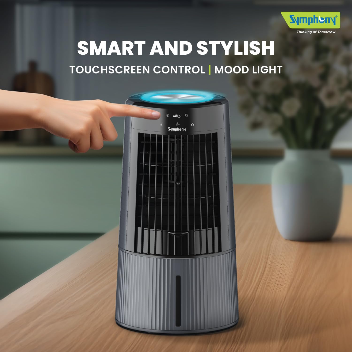 Symphony Duet-i Personal Kitchen Cooling Fan For Home and Office Tabletop with Honeycomb Pad | Kitchen Fans for Home Cooking | Mini Portable Fan | Low Power Consumption (6L, Grey) Mahajan Electronics Online