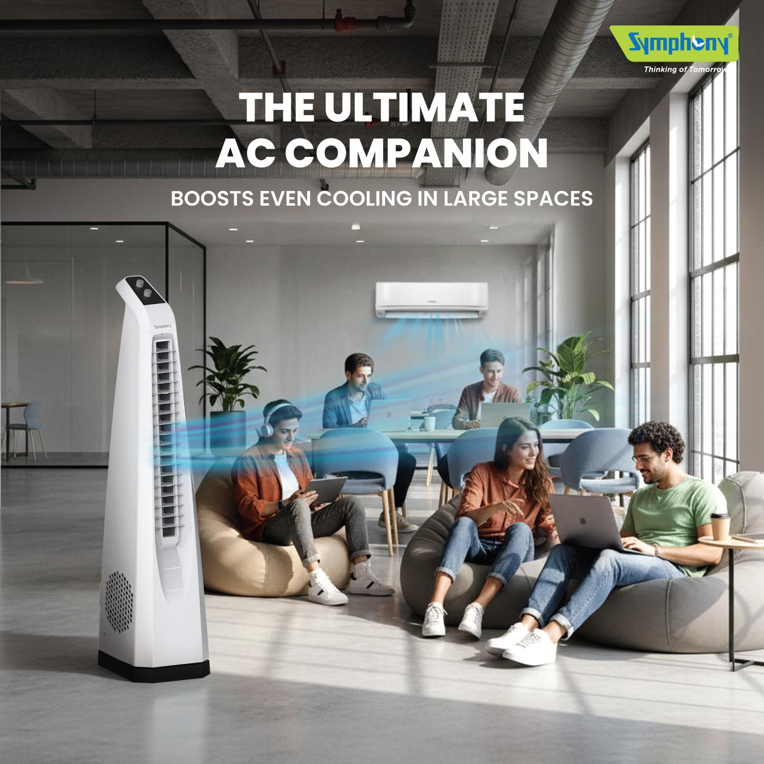 Symphony Surround Sr. Bladeless Tower Fan for Room | 90 Degree Swivel Action, Knob Control Panel | Low Power Consumption | Removable Dust Filter For Clean | 1 Year Warranty | White  Mahajan Electronics online