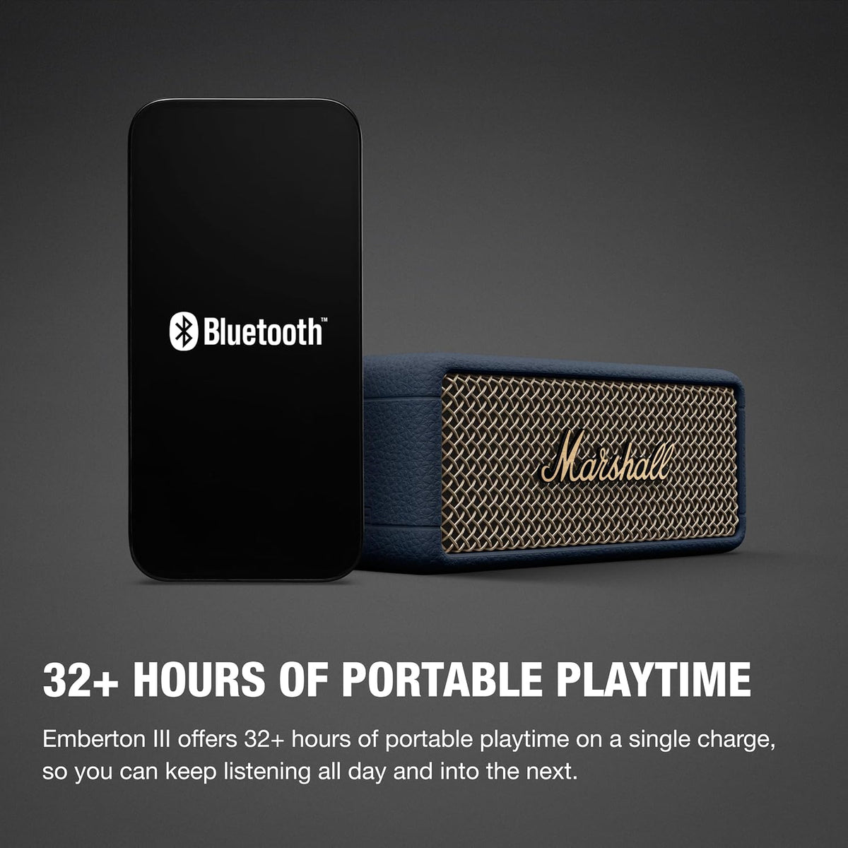 Marshall Smartchoice Emberton III Compact Portable Bluetooth Speaker with 32+ Hours of Playtime, (360° Sound), Dust & Waterproof (IP67) – Midnight Blue. Marshall