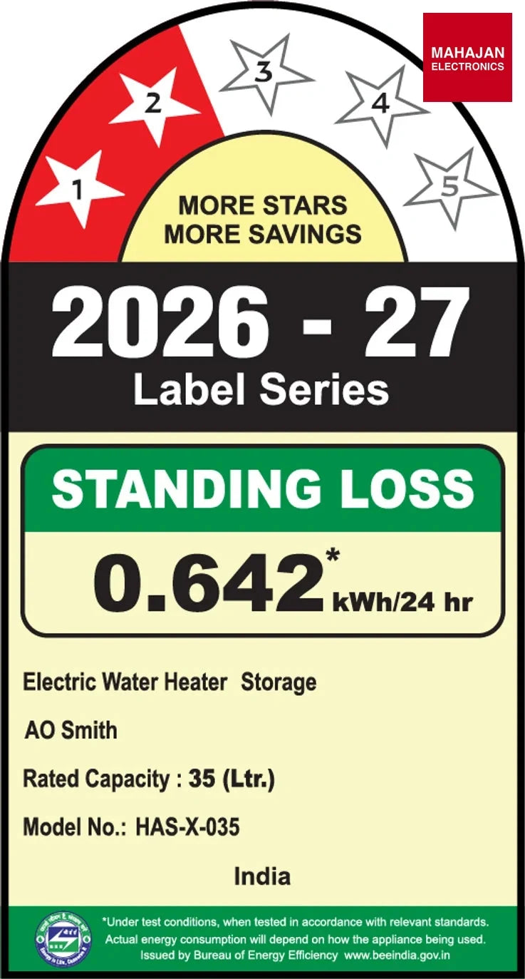 AO Smith HAS-X-035 LHS 35L 2 Star Horizontal Storage Water Heater with Left Side Inlets, 3000W (White) – Mahajan Electronics Online.