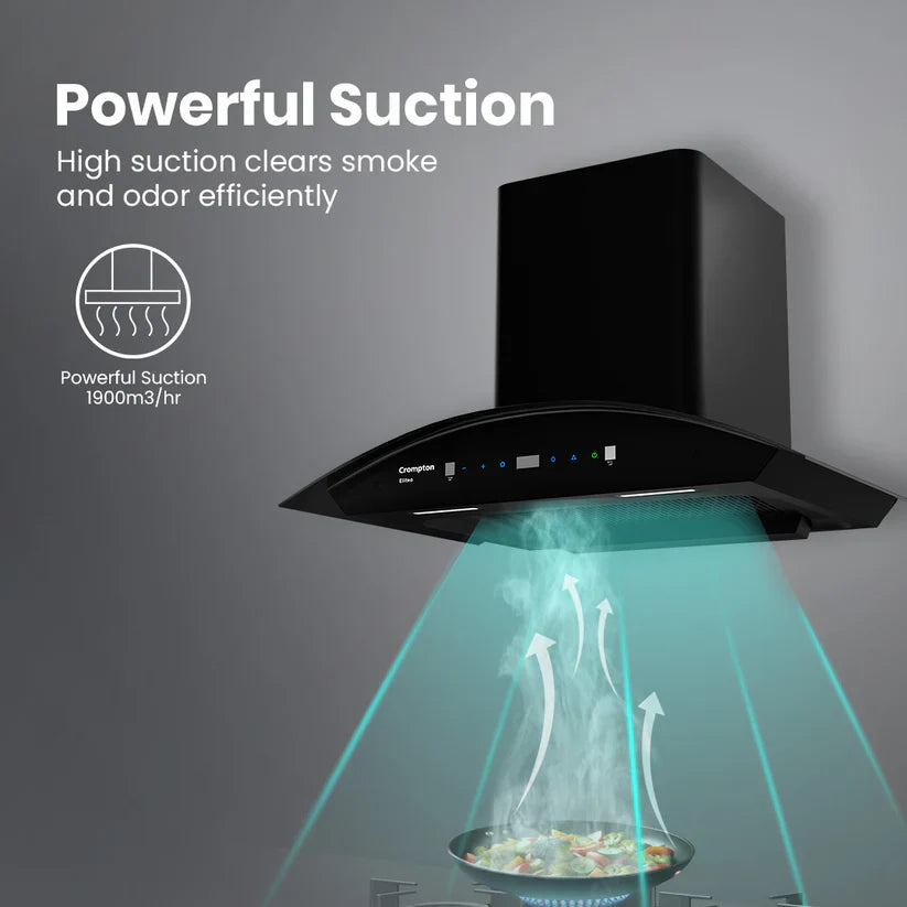 Crompton  Chimney (CHD-ELC60FLE-IND) | 1900m³/hr Suction Filterless Wall |60 cm Auto-Clean Chimney With Gesture Control| Mahajan Electronics Delhi NCR  Mahajan Electronics Online