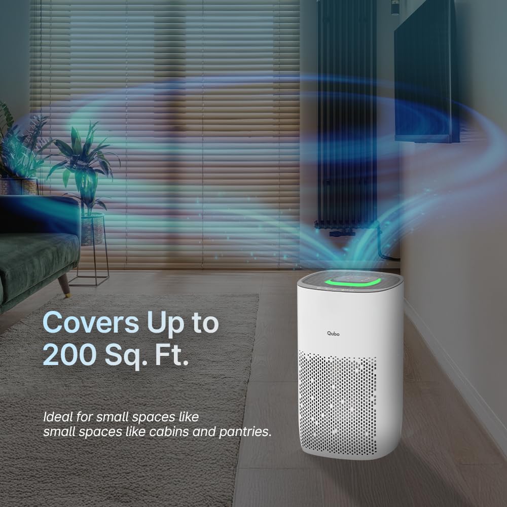 Qubo Smart Air Purifier Q200 for Home by Hero Group | 200 Sqft | 99.99% Allergen Removal | HEPA H13 | 9000 Hrs Filter Life | App & Voice Control | Energy Saving | Ultra-Quiet BLDC Motor (White) Mahajan Electronics Online