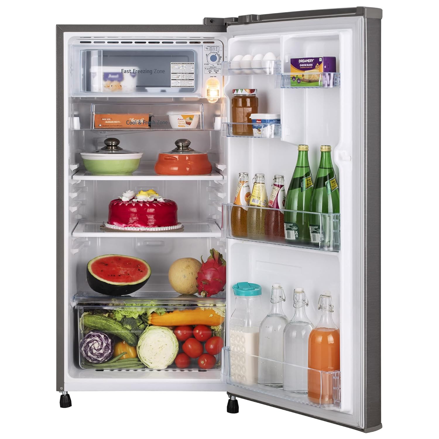 LG GL-B199ODSB 185 L Direct Cool Single Door Refrigerator | 2 Star Rating | Toughened Glass Shelves | Anti-Bacterial Gasket | Stabilizer Free Dazzle Steel