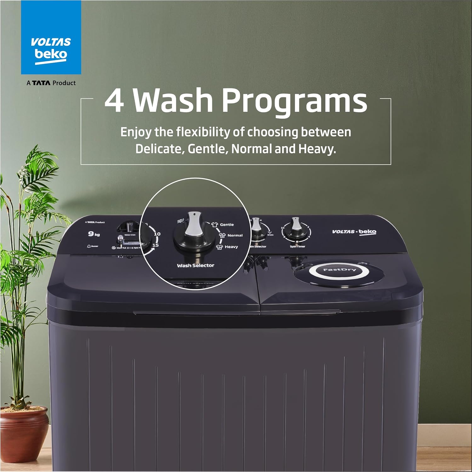 Voltas beko WTT90UDX/BKGR4KGTD Tata Product 9 kg 5 Star Semi-Automatic Twin Tub Top Load Washing Machine, (Special Pulsator wash Method) Black Mahajan Electronics Online