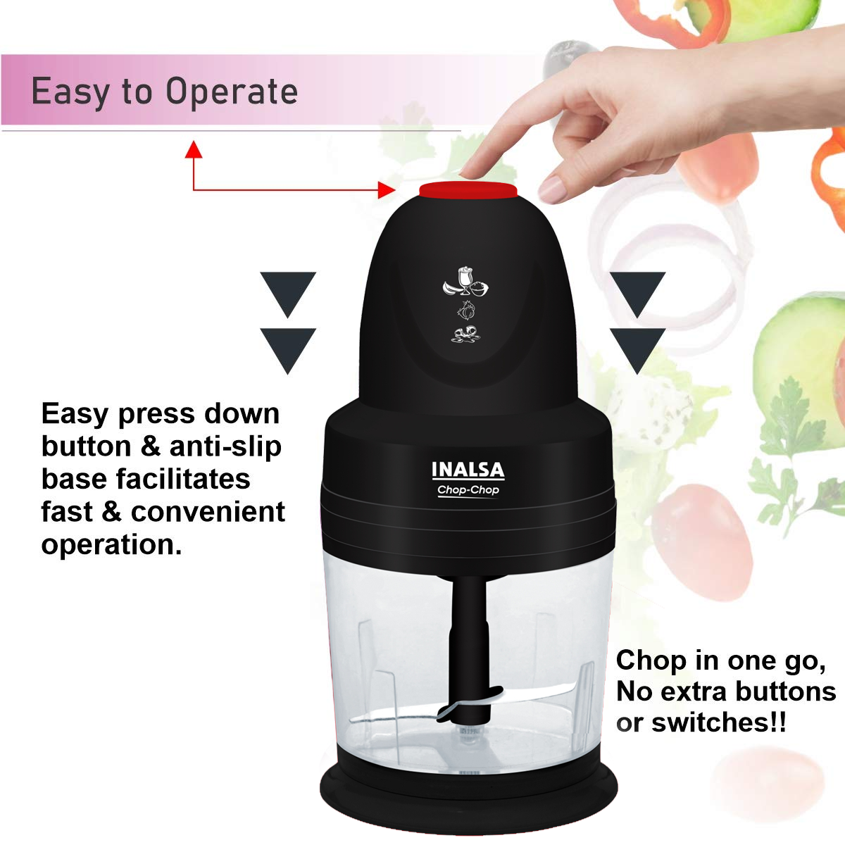 INALSA Chop Chop Mini Chopper for Kitchen |1.0 LCapacity|Unbreakable Bowl|250W Motor|2 Yr Warranty INALSA