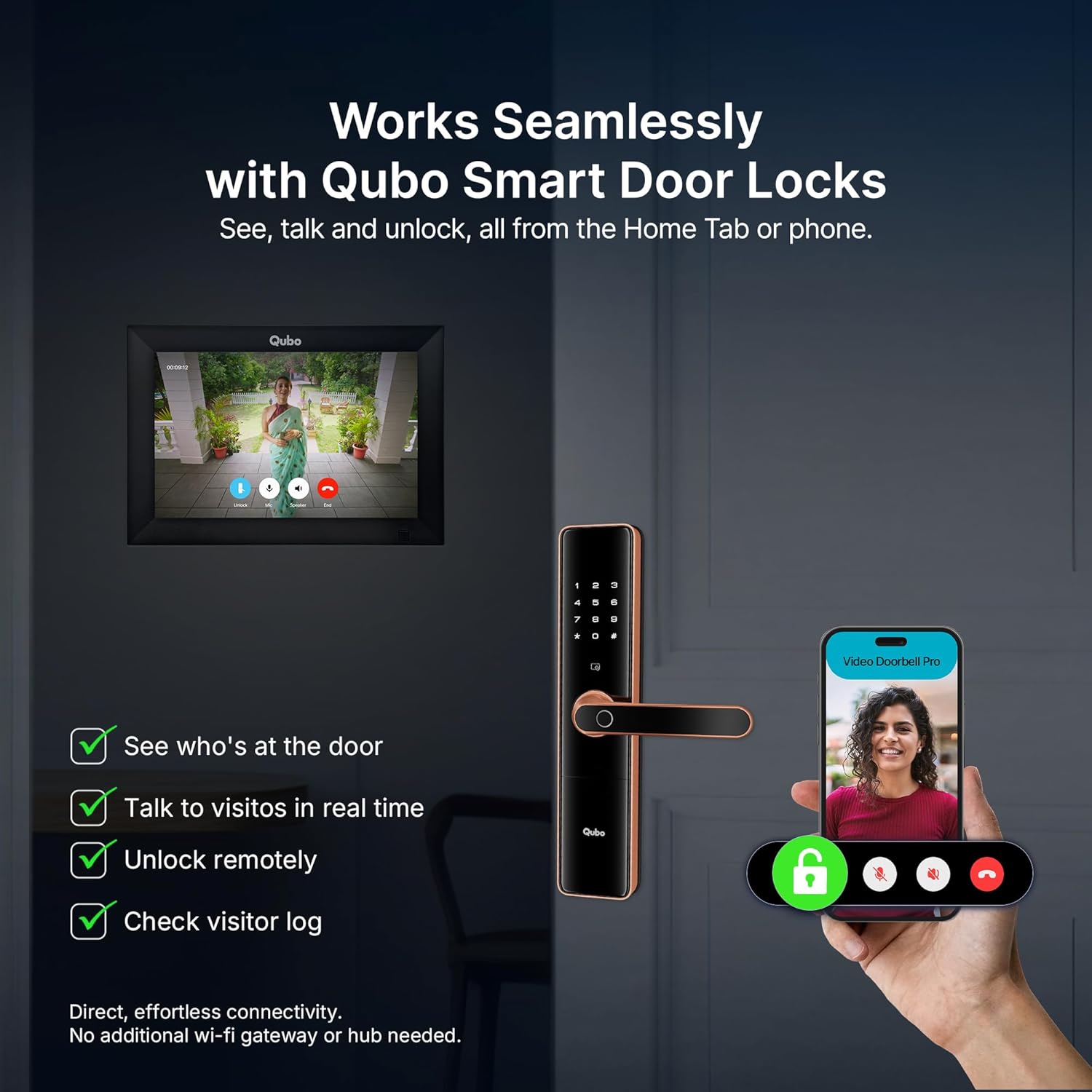 Qubo Instaview New Age Video Doorphone from Hero Group | 3MP Video Doorbell Pro 2K + Wireless Home Tab 1296p Resolution | Instant Phone & Tab Visitor Video Call | 2-Way Talk | Mahajan Electronics Online