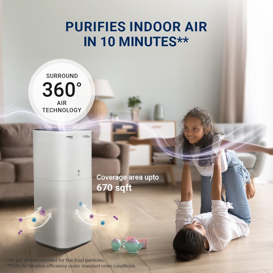 Eureka Forbes Smart Air Purifier 500 for Home |Covers Upto 670 Sq. Ft. | WiFi Enabled | Removes 99.97% Impurities & PM | True HEPA H13 | 4-Stage, 10-Min Purification | App Control | Sleep Mode Mahajan Electronics Online