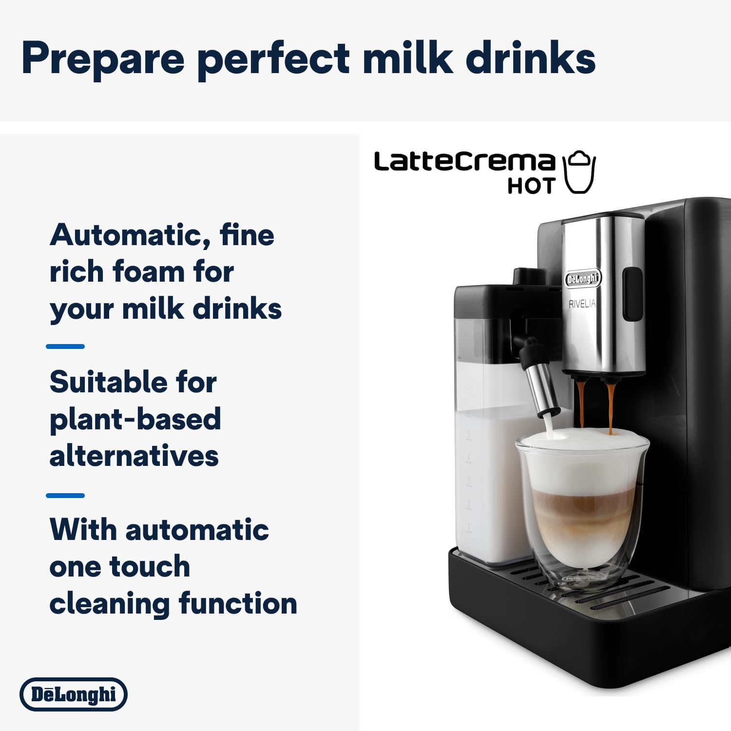 De'Longhi Rivelia EXAM440.55.B Fully Automatic Coffee Machine – LatteCrema Hot, Automatic Milk Frother, Bean-to-Cup, 16 Coffee Recipes, Compact Design, Full Touch Color Display – Black Mahajan Electronics Online