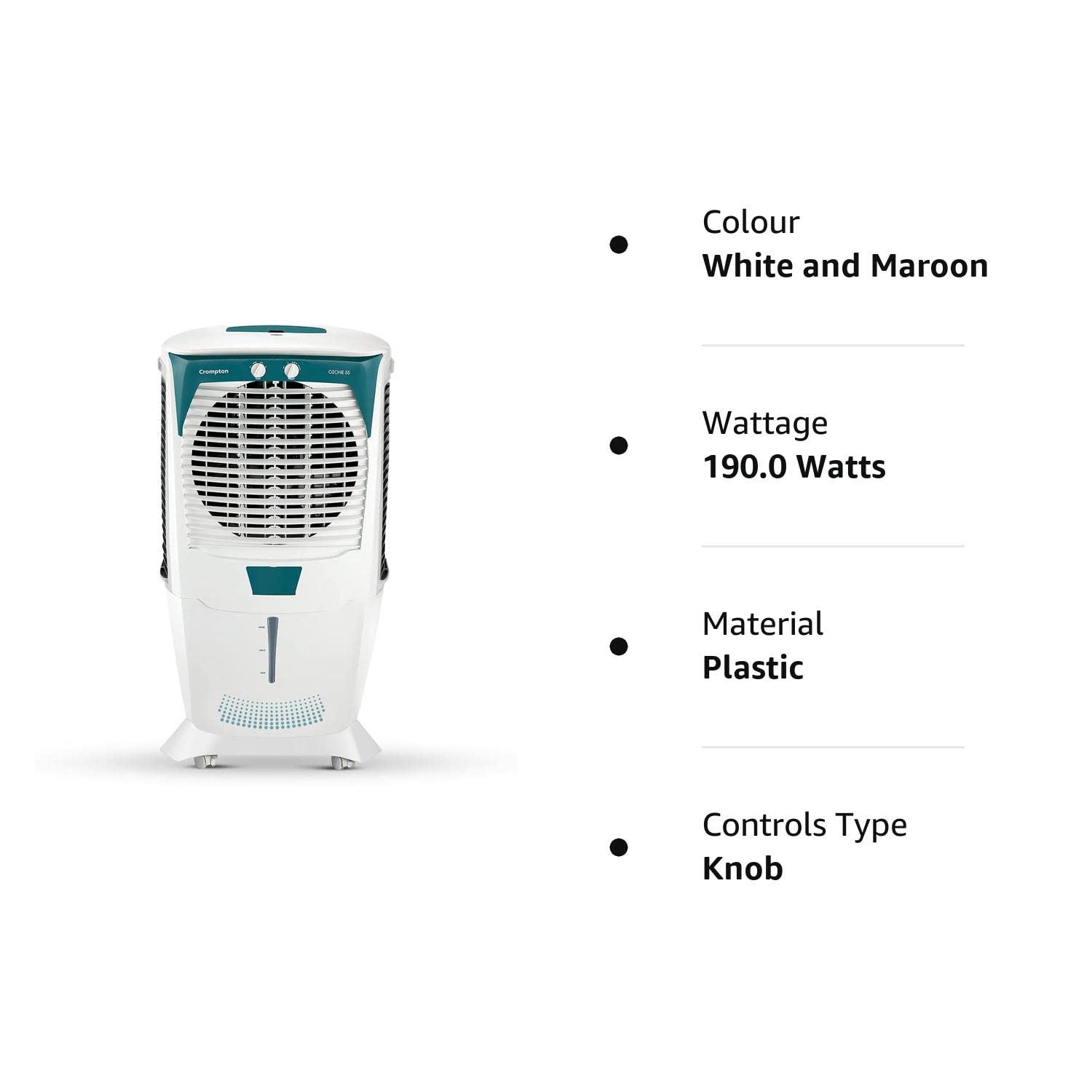 Crompton ACGC-DAC555 Ozone Desert Air Cooler- 55L; with Everlast Pump, Auto Fill, 4-Way Air Deflection and High Density Honeycomb pads; White & Teal Mahajan Electronics Online