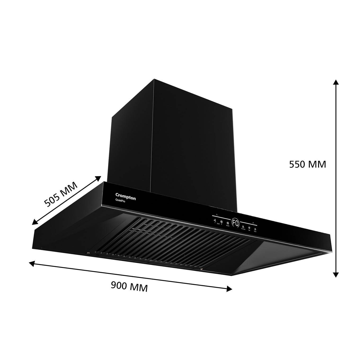 Crompton QuietPro Inverter Motor Box 90cm Filter less Auto Clean Wall Mounted Chimney Black 1430 CMH - CHD-QPVB90FLE-MBL  Mahajan Electronics Online