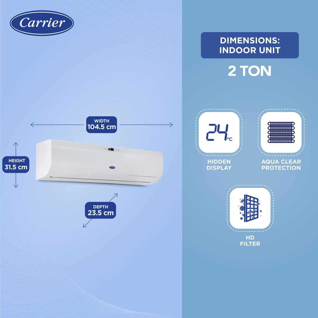 Carrier CAS24DH3R33F0 Ton Star Fixed Speed Split AC Filter, Auto cleanser, Durawhite PRO+ Ex, White)