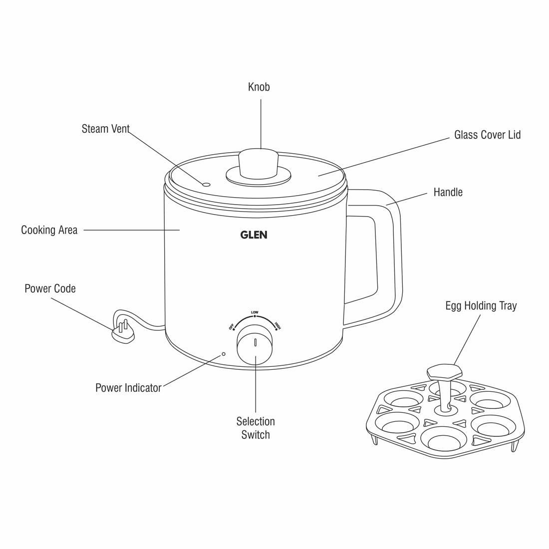 Glen SA9016 EX Multicooker Electric Kettle 1.5 Litre Cook & Boil 600W- Silver and Black Mahajan Electronics online