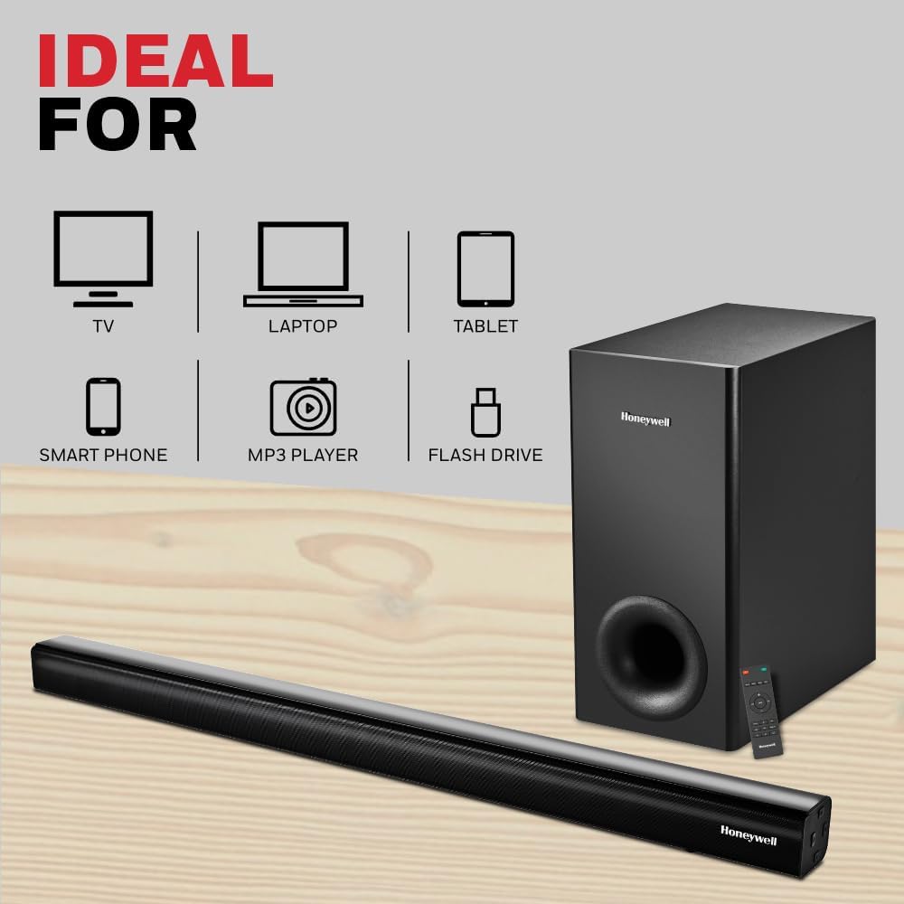 Honeywell Newly Launched Trueno U2000 120W Soundbar with Subwoofer, 2.1 Channel Home Theatre Mahajan Electronics Online